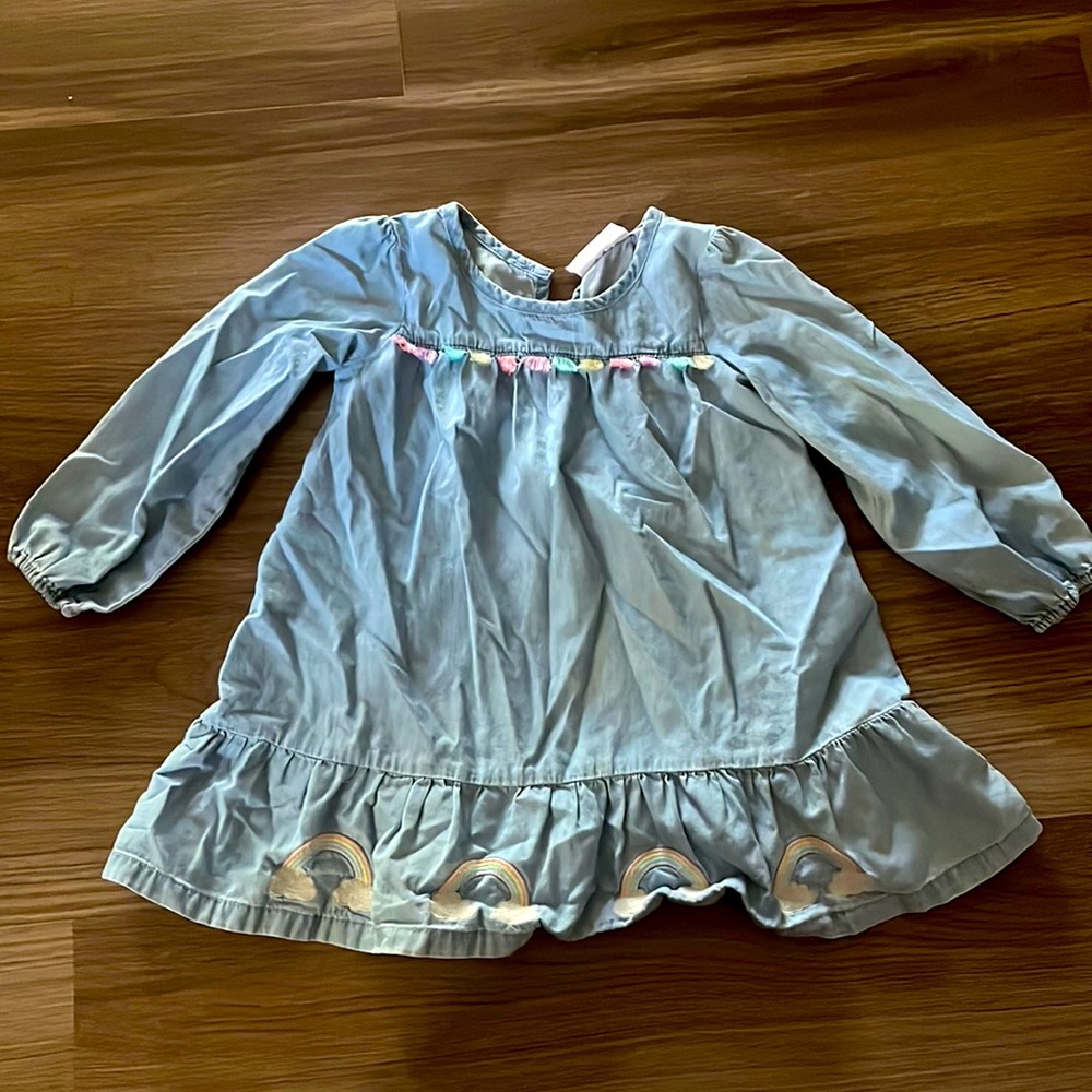 CHILDRENS PLACE long sleeve dress with embroidered rainbows and tassels.